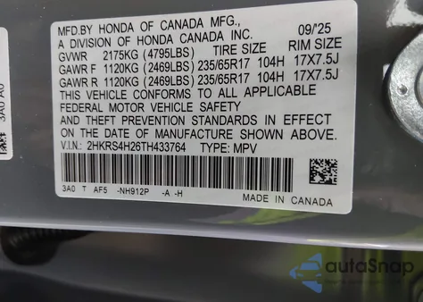 2026 Honda Cr-V Lx Awd z USA, uszkodzony, nr VIN 2HKRS4H26TH433764